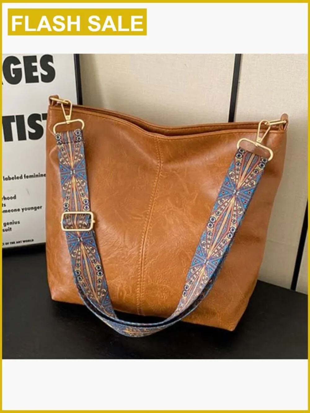 Vegan Leather Hobo Crossbody Tote Bag with Guitar Strap